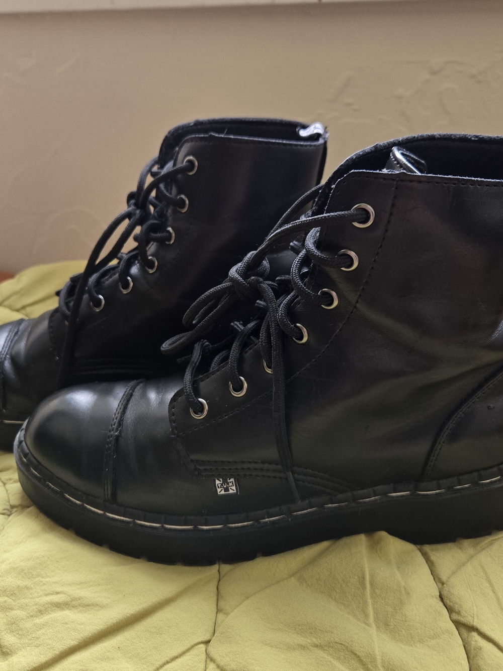 T.U.K Black Leather Lace-Up Women's Combat Boots